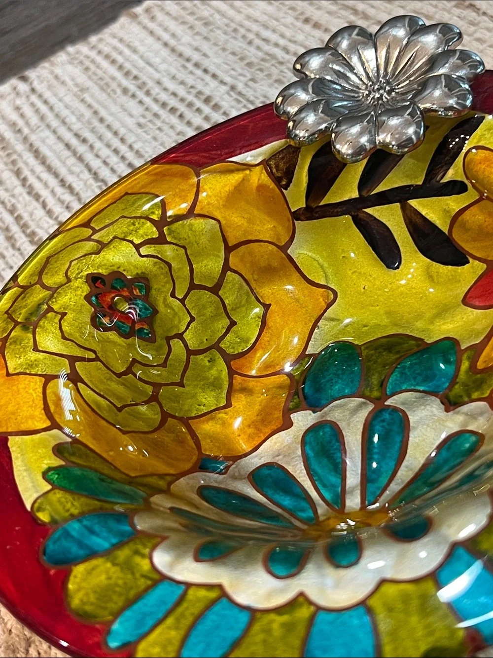 Rare Hand-Painted Floral Glass Bowls by Jennifer Brinley Entitled Natures Garden